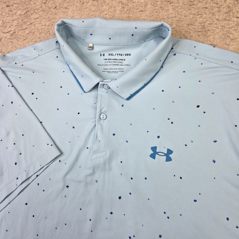 Under Armour ISO Chill Polo Shirt Mens 2XL Blue Geometric Short Sleeve Nylon NEW